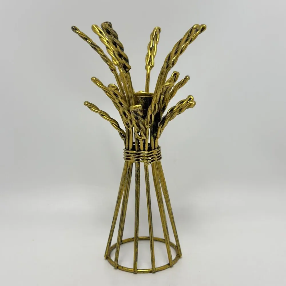 Vintage Gilt Metal Wheat Sheath Candle Holder Hollywood Regency Gold Gilded 1 Pc